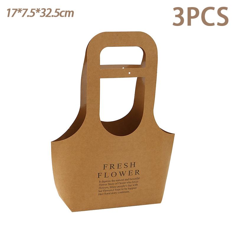Foldable Waterproof Flower Bag Letter Box Kraft Paper Gift Bags 3Pcs Handbag