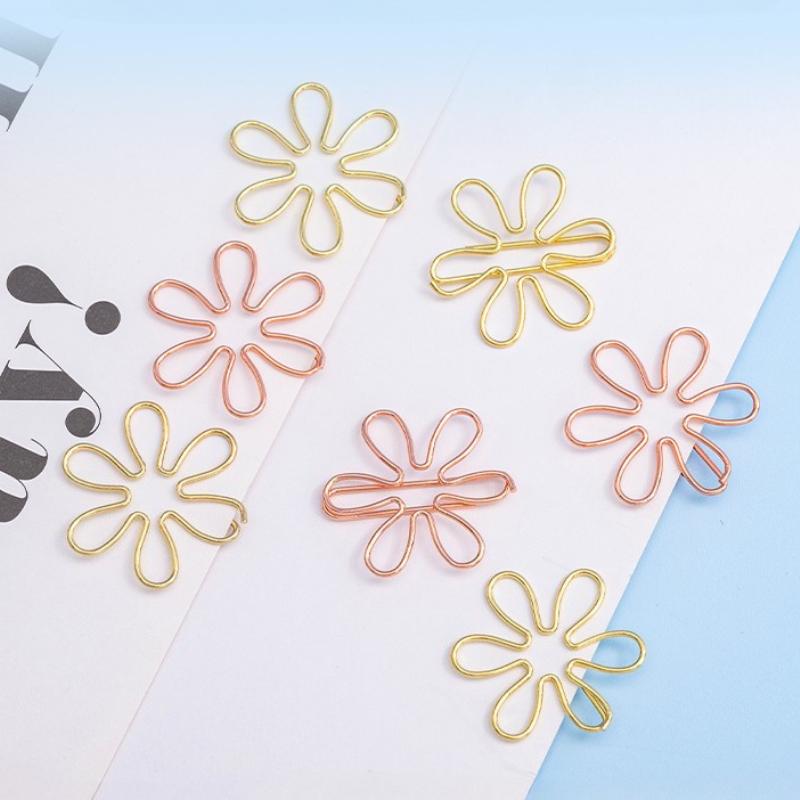 20 szt. Złoty klips papierowy w kształcie kwiatka, metalowy klips w kolorze ryżu, klips do dekoracji scrapbookingu, artykuły szkolne i biurowe