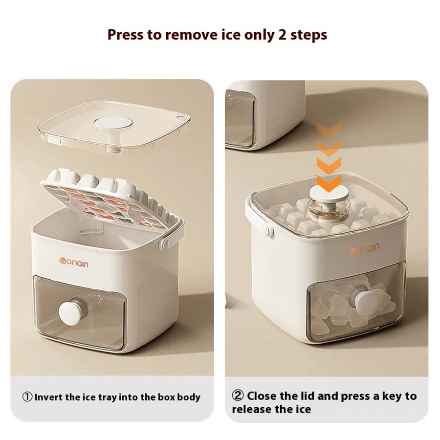 Large 48-grid Ice Cube Machine with Easy-to-slip Double-layer Design Portable Easy Press Cap Household Ice Storage Tray Ice Box