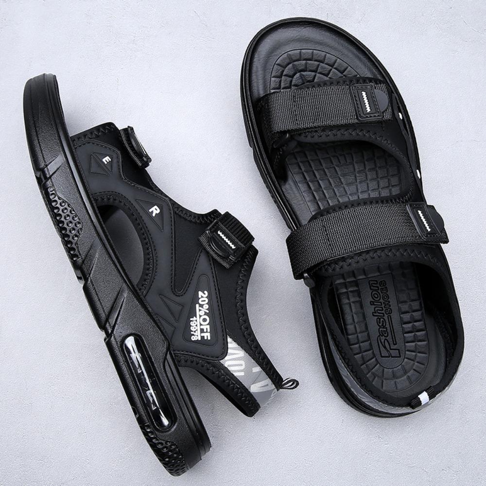 

Мужские летние сандалии дышащие уличные спортивные пляжные шлепанцы нескользящие модные вьетнамки повседневная обувь 44 чёрный