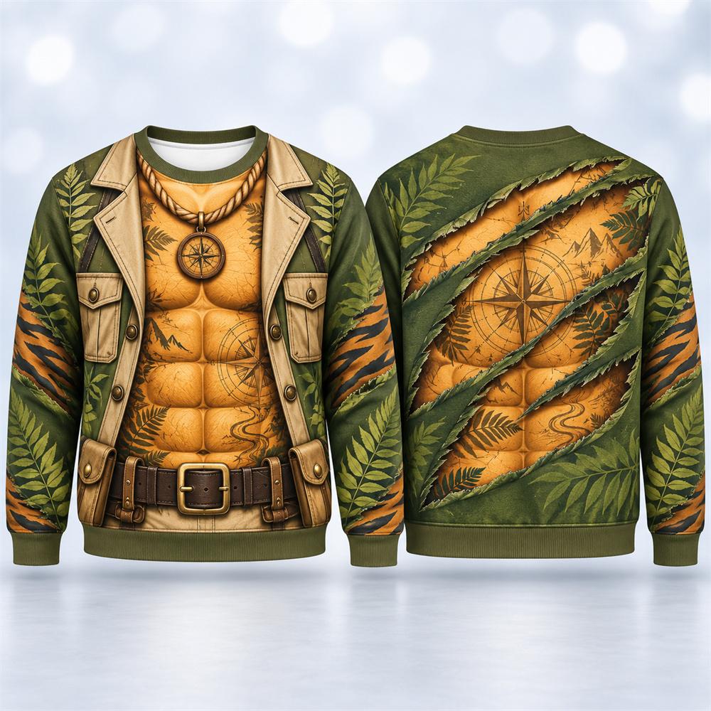 Christmas Fun Costume Fake Muscle  3D Print Long Sleeves Pullovers Autumn Winter Comfortable Base Outerwear Versatile Pullovers