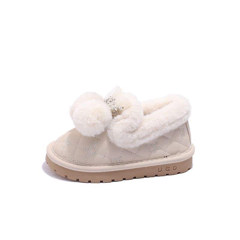 Girls Hairball Snow Boots 2025 Winter New Fluffy Plush Thickened Warm Non-slip Cotton Shoes Student Two Cotton Shoes