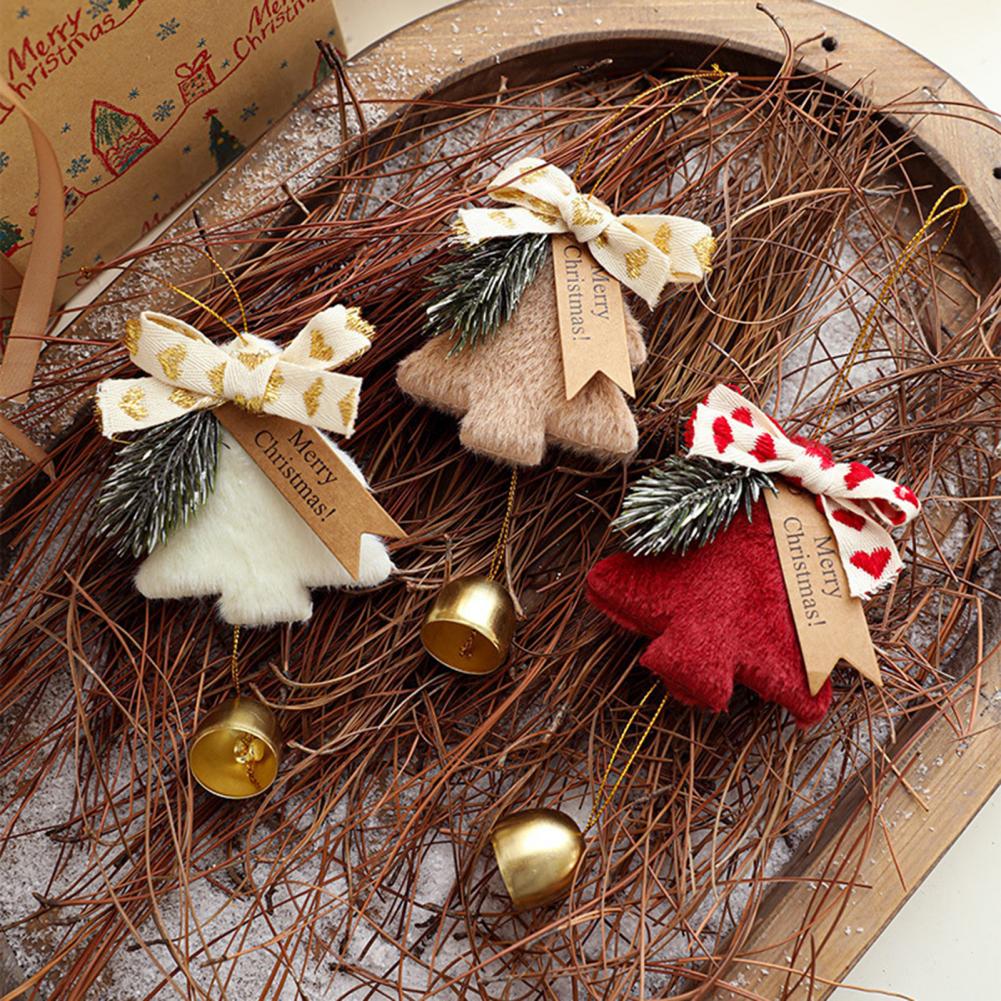 Christmas Tree Car Pendant Xmas Door Hanger Ornament Pine Cone Wind Chime for Home Decor Plush Furry Bell Christmas Gift Idea