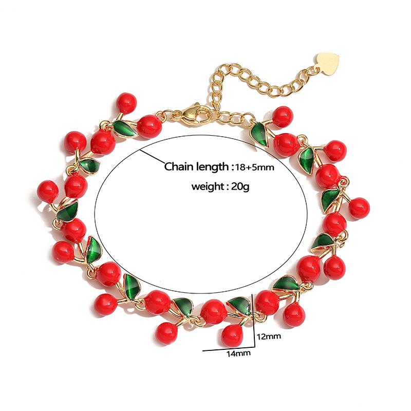 HECHENG,Fashion Sweet Strawberry Red Cherry Drip Oil Bracelet Women's Fruit Department Cute Bracelet Party Gift