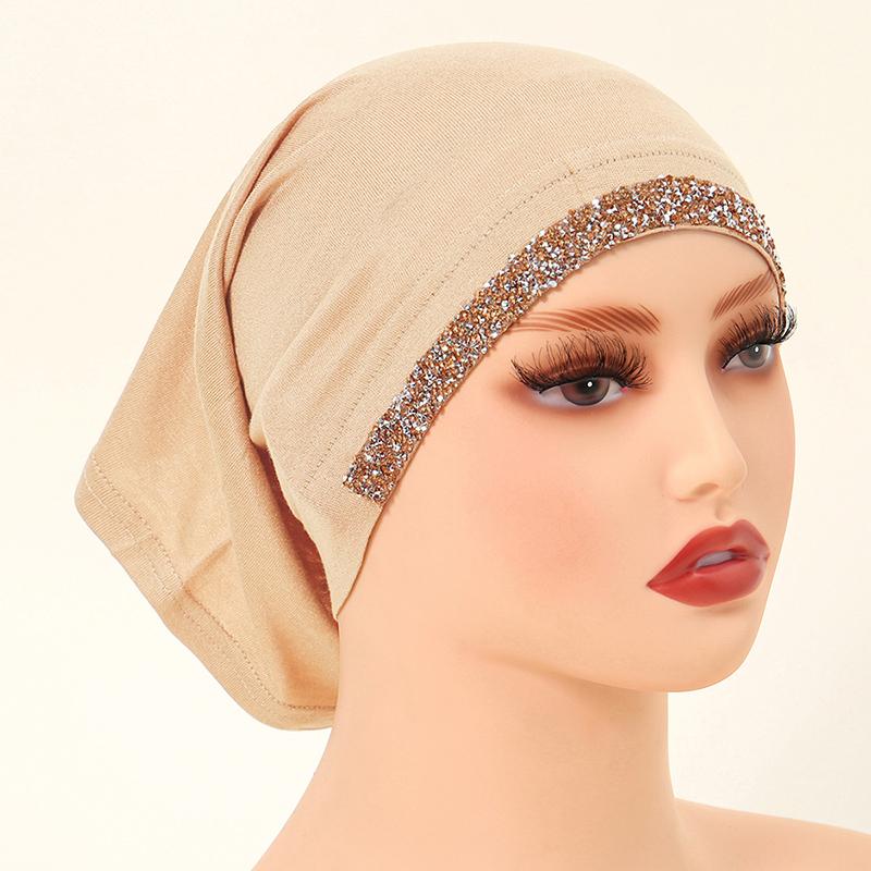 Modal Cotton Diamonds Undercap Stretchy Hijab Plain Soft Bonnet Muslim Women Elastic Inner Hijab Turban Islam Underscarf
