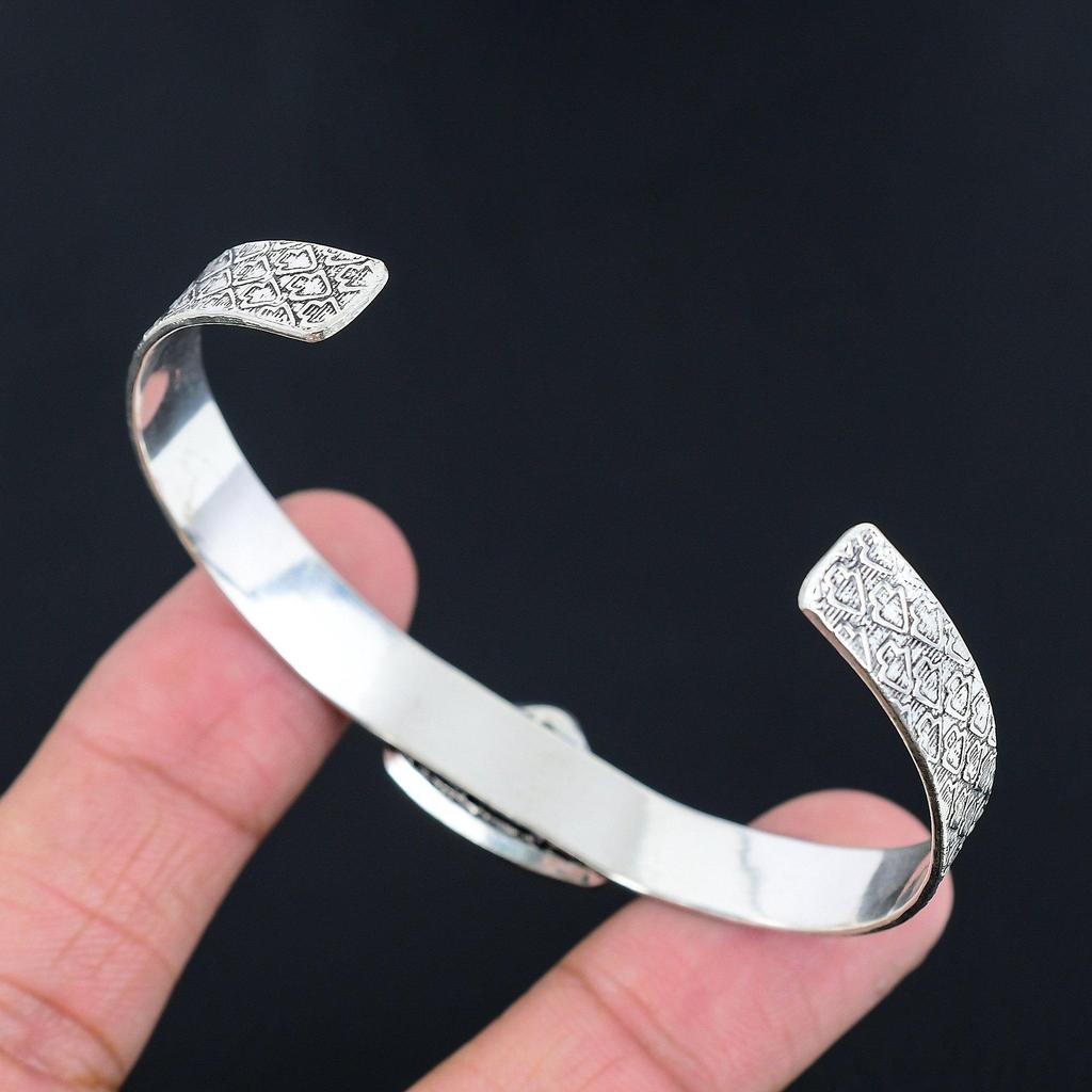 Wedding Gift For Her 925 Silver Natural Montana Agate Gemstone Bangle Adjustable