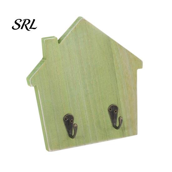 No Damage Wall Mounted Hooks Wood House Shape Storage Hook, Strong Traceless Adhesive Decorative Solid Hangers American Style Hanger for Home Entryway
