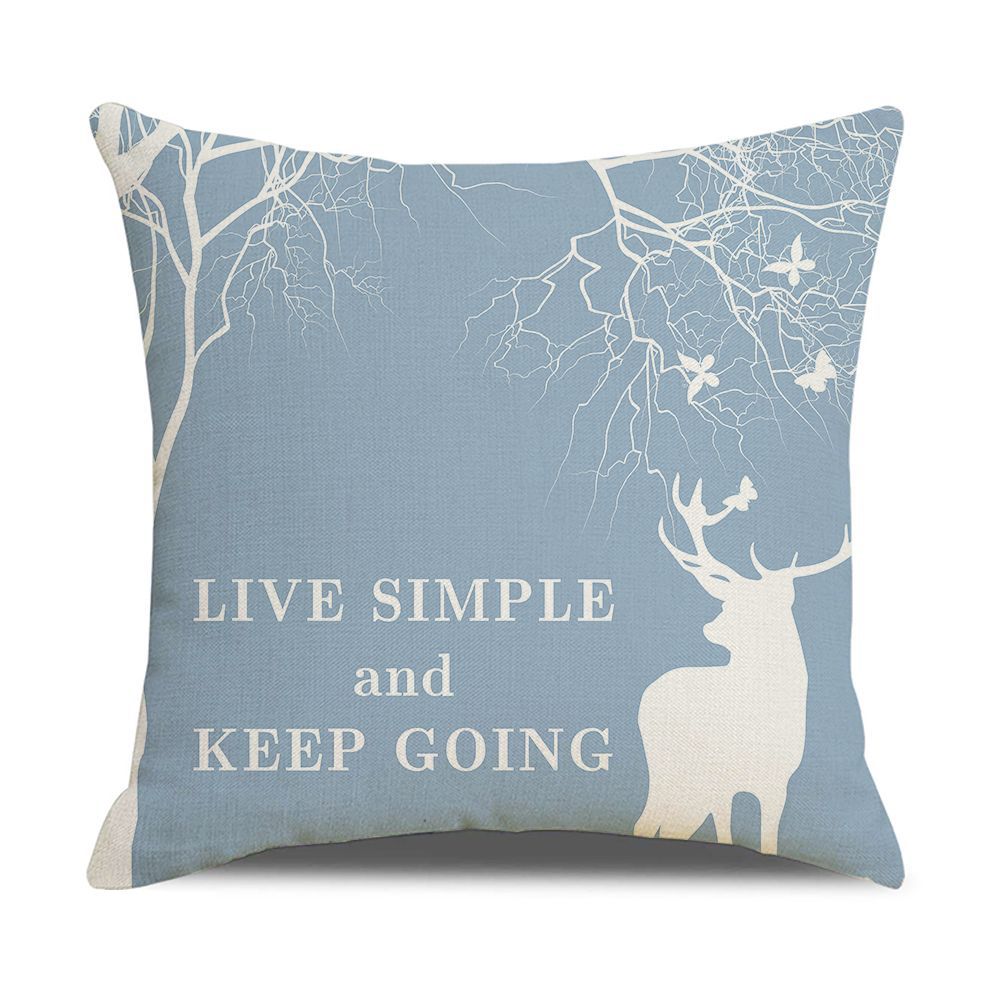 Ins Style Nordic Simple Geometric Abstract Small Fresh Green Plant Elk Linen Print Square Pillowcase