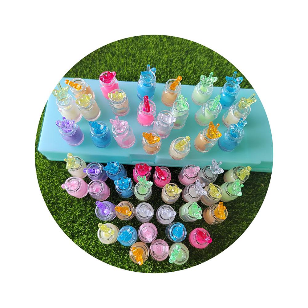 100Pcs Luminous Mini Resin Juice Straw Cup Drinks Miniature Ornament Tiny Bottles for DIY Garden Doll House Children Toys