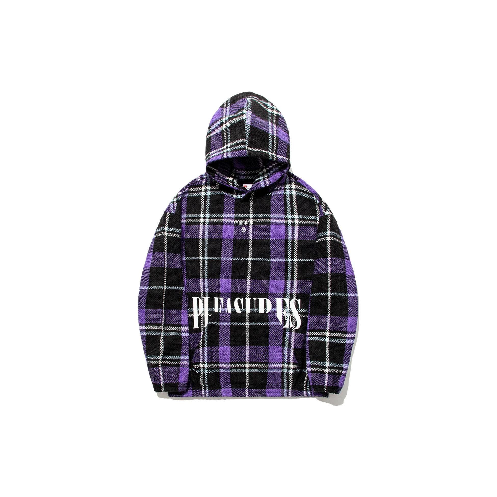 Li-Ning x PLEASURES Unisex Plaid Hooded Sweatshirt Purple Black AAET007-1 XXL