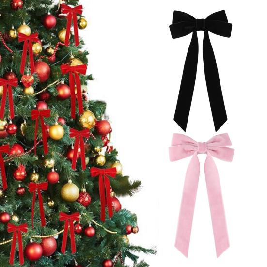 2 szt. Aksamitne kokardy świąteczne Dekoracja 5" x 10" Kokardy z vintage wstążki Ozdoba na choinkę na drzewko Domowe przyjęcie Wieniec Dekoracja świąteczna