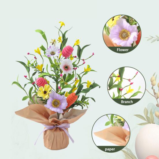 Künstliche Oster-Topfpflanzen 42 cm Osterei-Baum Tischdekorationen mit Pfeifenreiniger-Karotten Künstliche Blumen für Kaminsims Kamin Haus Frühling Dekor