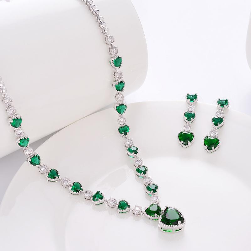 Cellacity 925 Sterling Silver Sets Gemstone Hollow Heart Earrings Zircon Ruby Sapphire Emerald Women 'S Wear Jewelry For Party