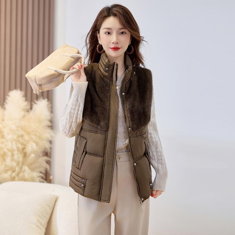 

Новый пуховый жилет женский короткий плюшевый жилет осень и зима новый повседневный свободный жакет XL кофейный