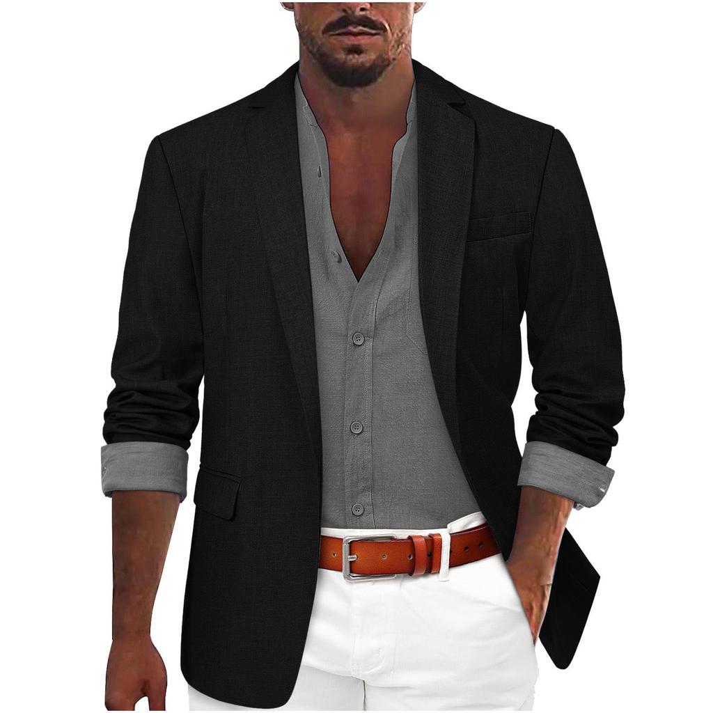Giacca da abito casual da uomo in misto lino color cachi chiaro