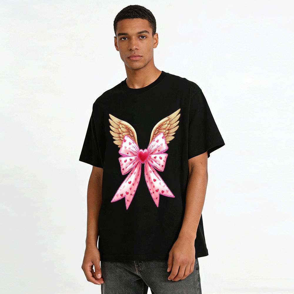 Angel Wing Heart Bow Print Casual Top Pure cotton T-shirt