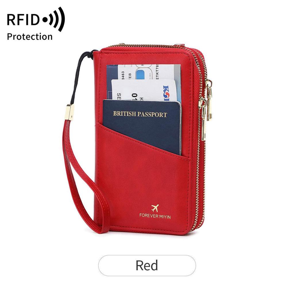 Multi-Functional RFID Anti-Theft Passport Crossbody Bag with Double Zipper