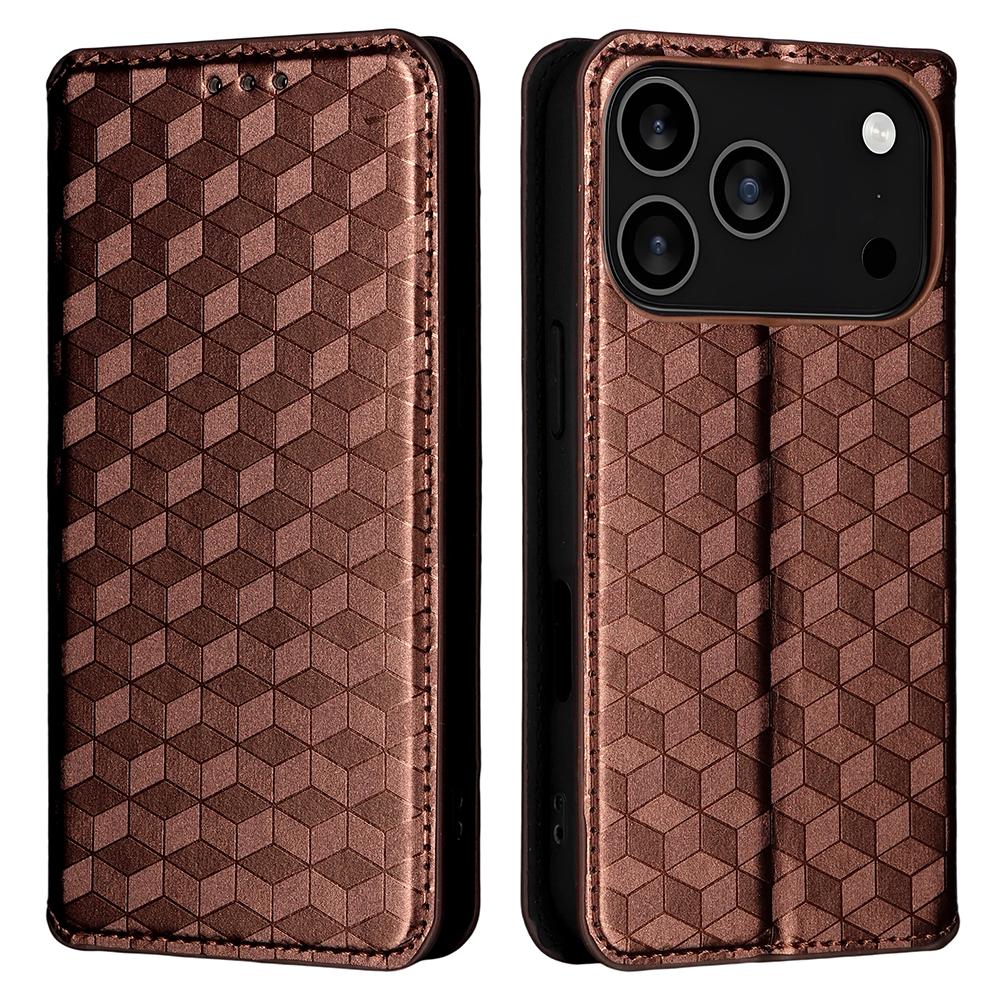 For iPhone 17 Pro Case Wallet Rhombus Imprinted Leather Phone Cover