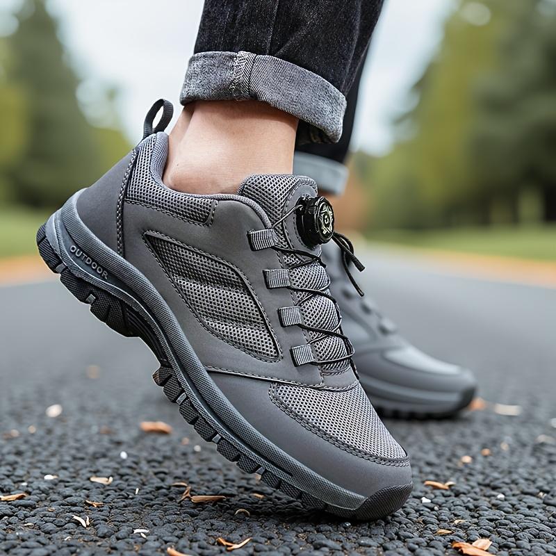 Hiking Shoes - No-Tie Rotating Buckle Closure, Slip-Resistant TPR Outsole, Lightweight Trekking Shoes for Camping - Breathable PU/Fabric Upper