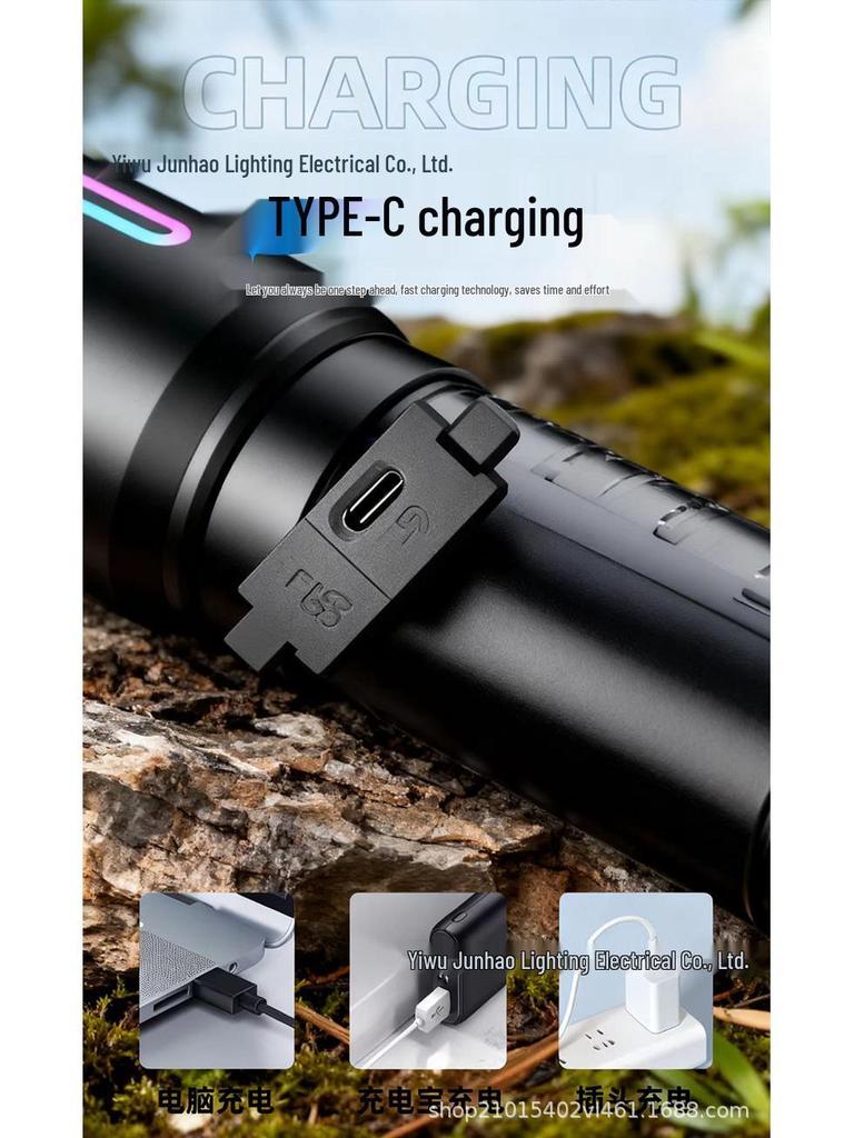 Rechargeable Zoom White Laser Flashlight - Super Bright, Long-Range Outdoor Searchlight with Signal Light