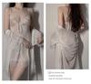 Strappy Lace Nightgown & Tie-Up Robe Set: Tempting Lingerie Homewear for Women