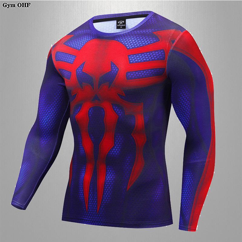 T-shirt de Compression Imprimé Spider-Man 3D Homme Marvel Manches Longues Séchage Rapide Hauts de Sport 2022
