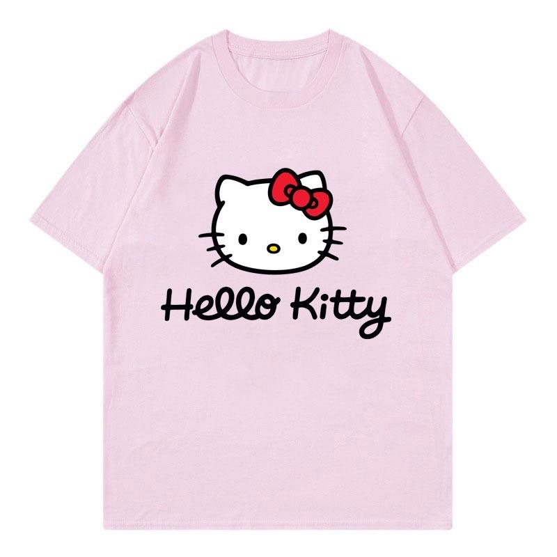 

2026 Hello Kitty Cartoon Anime Women Short Sleeve Unisex Tee Shirt Comfortable summer Womens Tshirt loose fit S