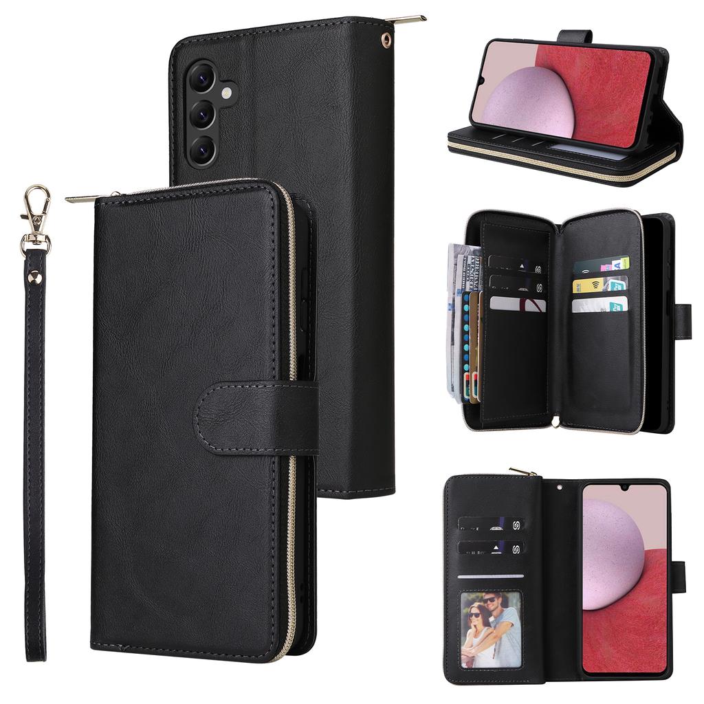 For Samsung Galaxy A14 5G Case 9 Card Slots PU Leather Zipper Phone Cover