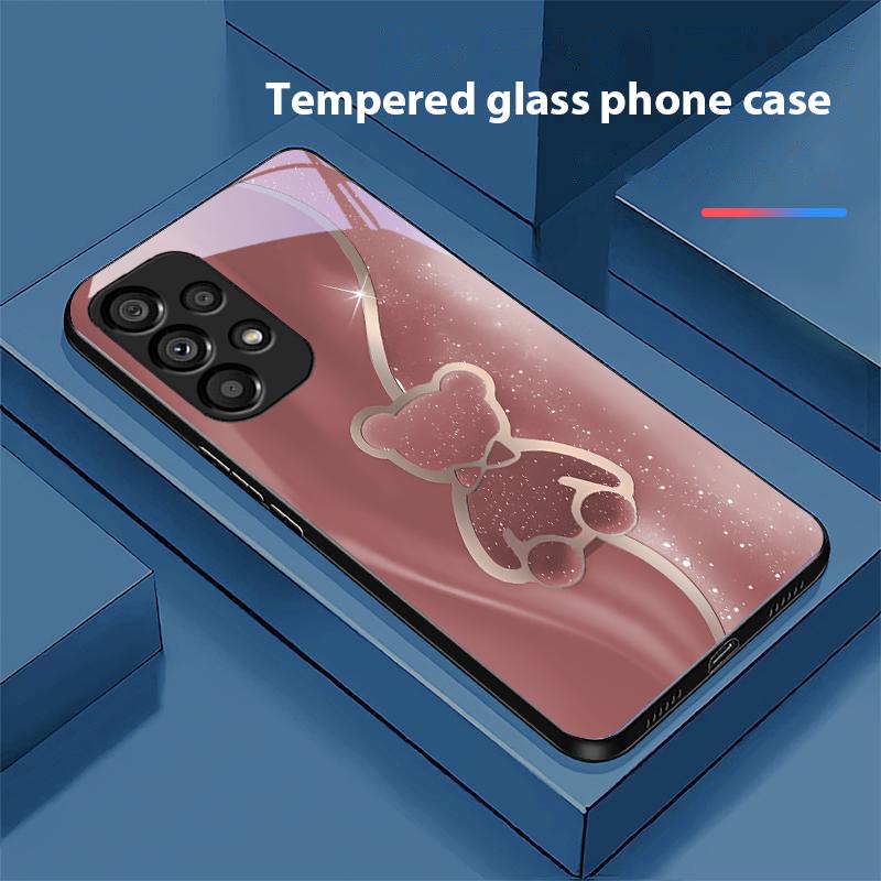 Trompe L'oeil Bear For Samsung Galaxy S10 20 Plus 21 FE 22 23 24 FE 25 Ultra Black Tempered Glass Phone Case Hard Shell