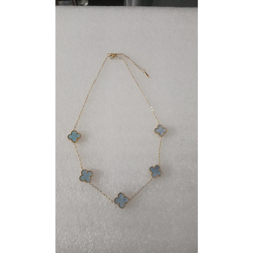 

П ять квітів двосторонній чотирилистий конюшина титан сталевий ланцюжок світлий розкішний 18K не вицвітає жіночий ключиця ланцюг 18K-13mm