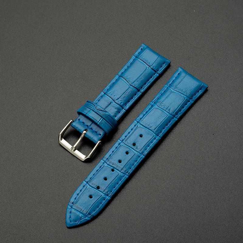 Unisex Uhrenarmband aus echtem Rindsleder mit Bambusnarbung und Dornschließe - Erhältlich in verschiedenen Farben 20mm blau