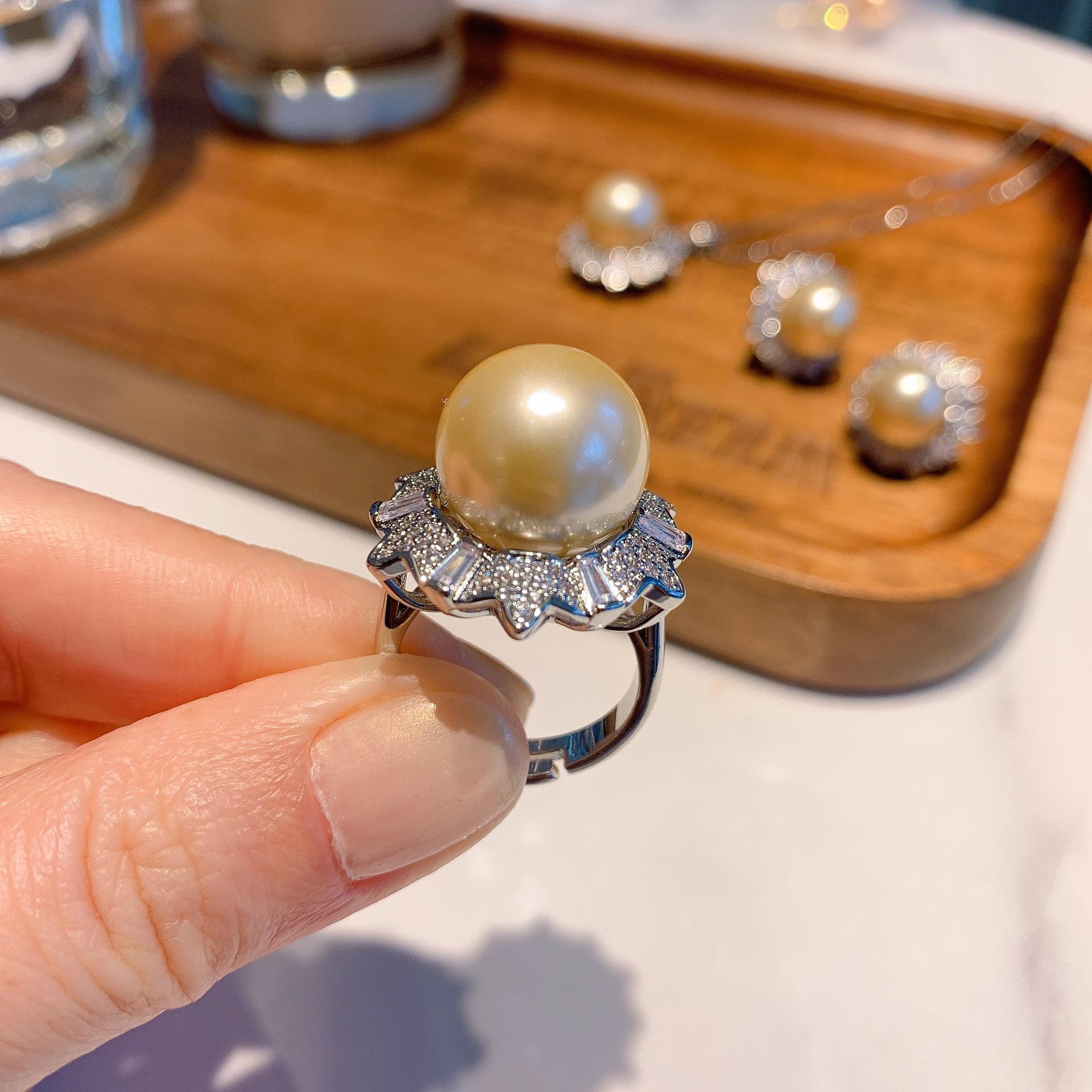 Huamei Jewelry Set Pearl Necklace Fashion Earth Pearl Ring Luxury Pearl Stud Earrings