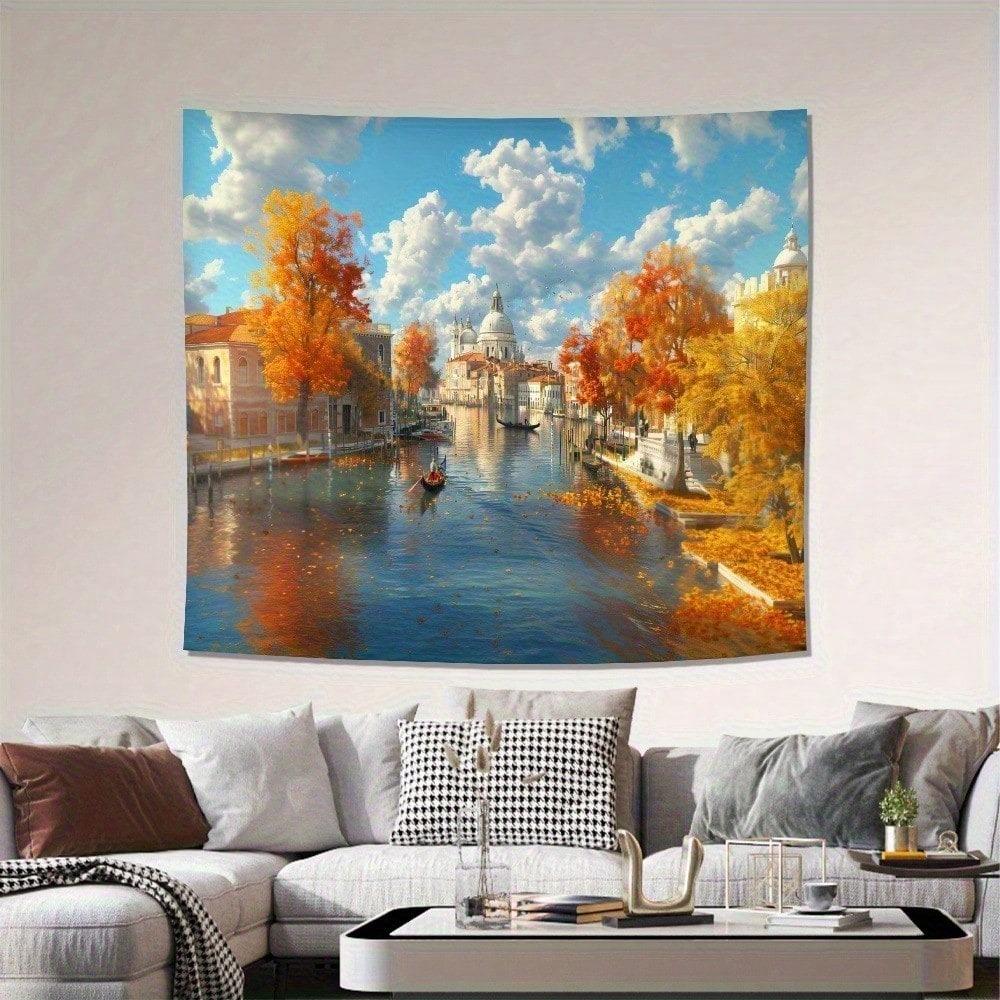 1pc Venice Canal Tapestry Autumn Landscape Italy Cityscape Wall Hanging Art for Bedroom Decor School Start Season Gift