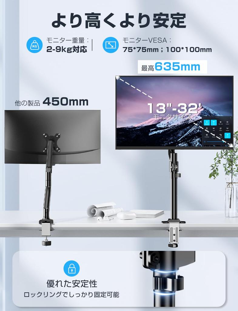 Innovative Model Higher Futtest PC Monitor Arm for Load Single VESA 75 X X 100mm Gas Spring Type Grommet Clamp Type Adjustable Arm Monitor Display Arm