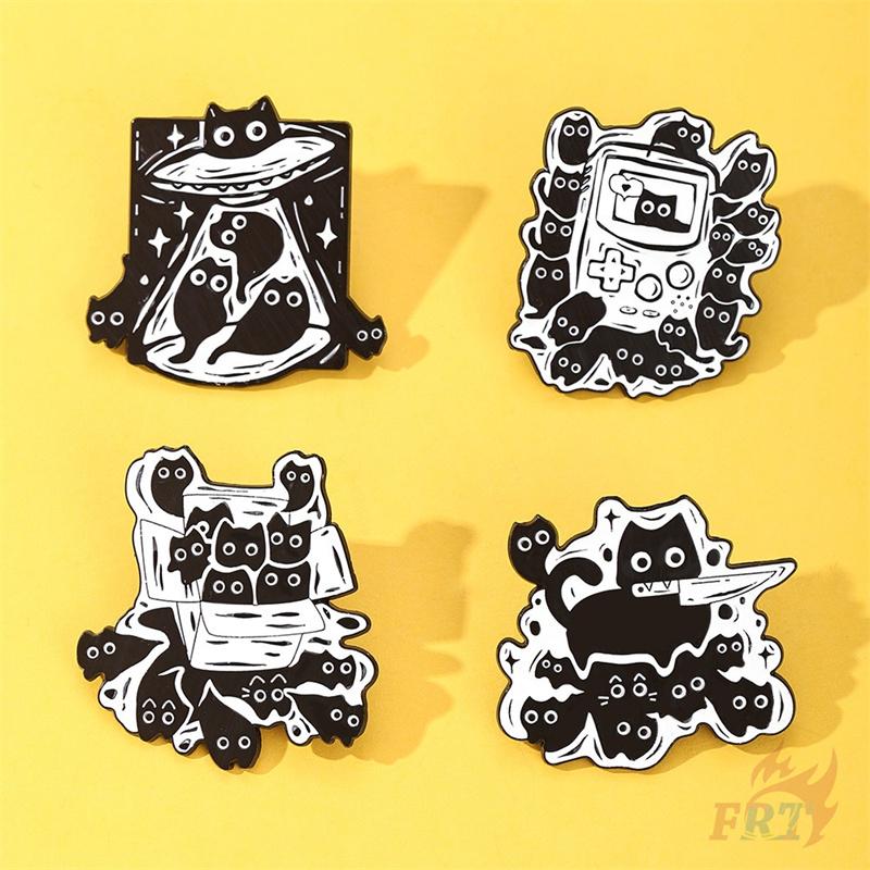 

4Pcs/Set Funny Black Cats Party Brooches - Doodle Enamel Backpack Button Pins Badges