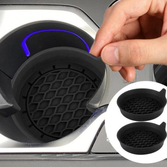 2PCS Car Cup ert Coaster Waterproof Non-Slip Black Car Interior Accessories