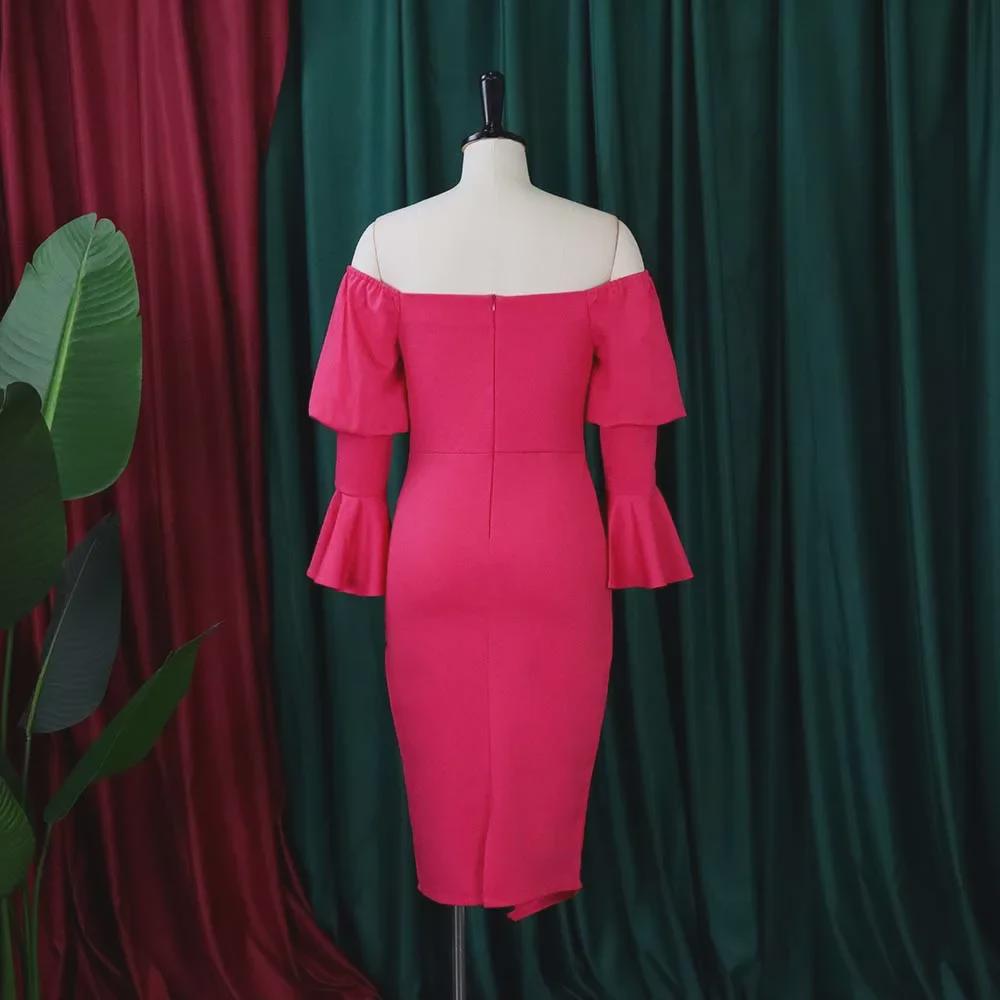 D3090 Stor Storlek Dam 2022 Vår/Sommar Trumpetärm Kroppsnära Klänning