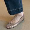 Sheepskin version~ French retro bow woven inner height-increasing ballet shoes women's fashion simple and versatile light mouth single shoes
