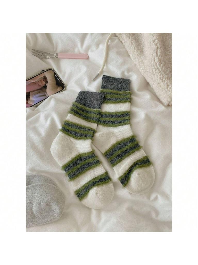 Autumn Winter Thick Warm Cute Socks Korean Wool Stripe Designer Socks Middle Tube Kawaii Casual Harajuku Women Socks