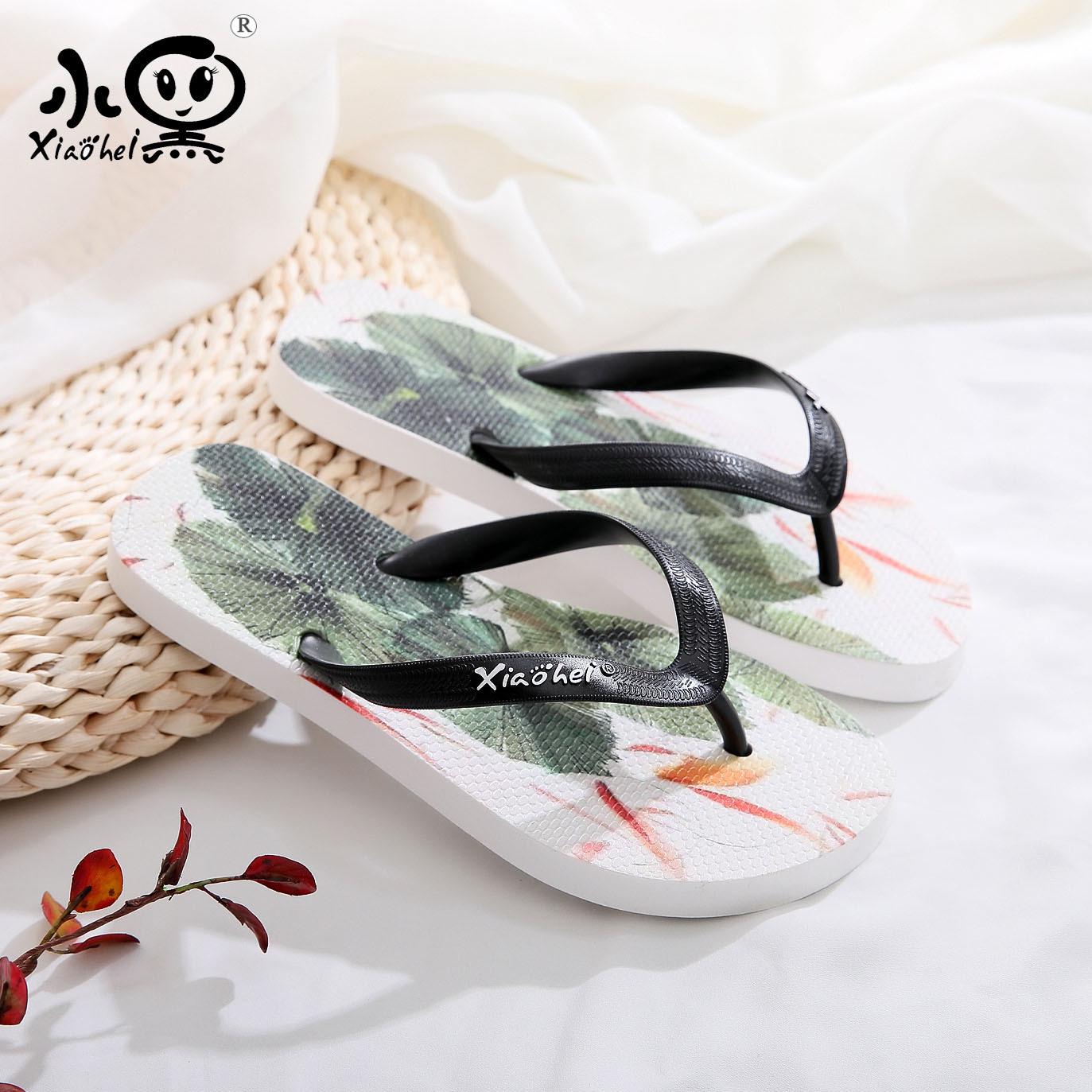 

Summer new slippers women s PVC sole printing fashion outer wear holiday couple pinch foot beach shoes 36/37