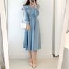 Elegant V-Neck Longline Dress With Cinched Waist Fit Loose Straight Cut 2025 Casual Wear In Black Beige Blue