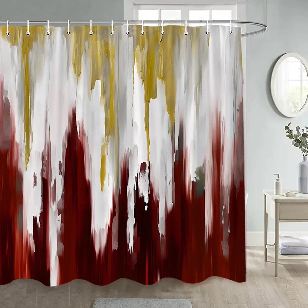 Abstract Grunge Style Shower Curtains White Blue Ombre Oil Painting Art Modern Polyester Fabric Bathroom Decoration With Hooks