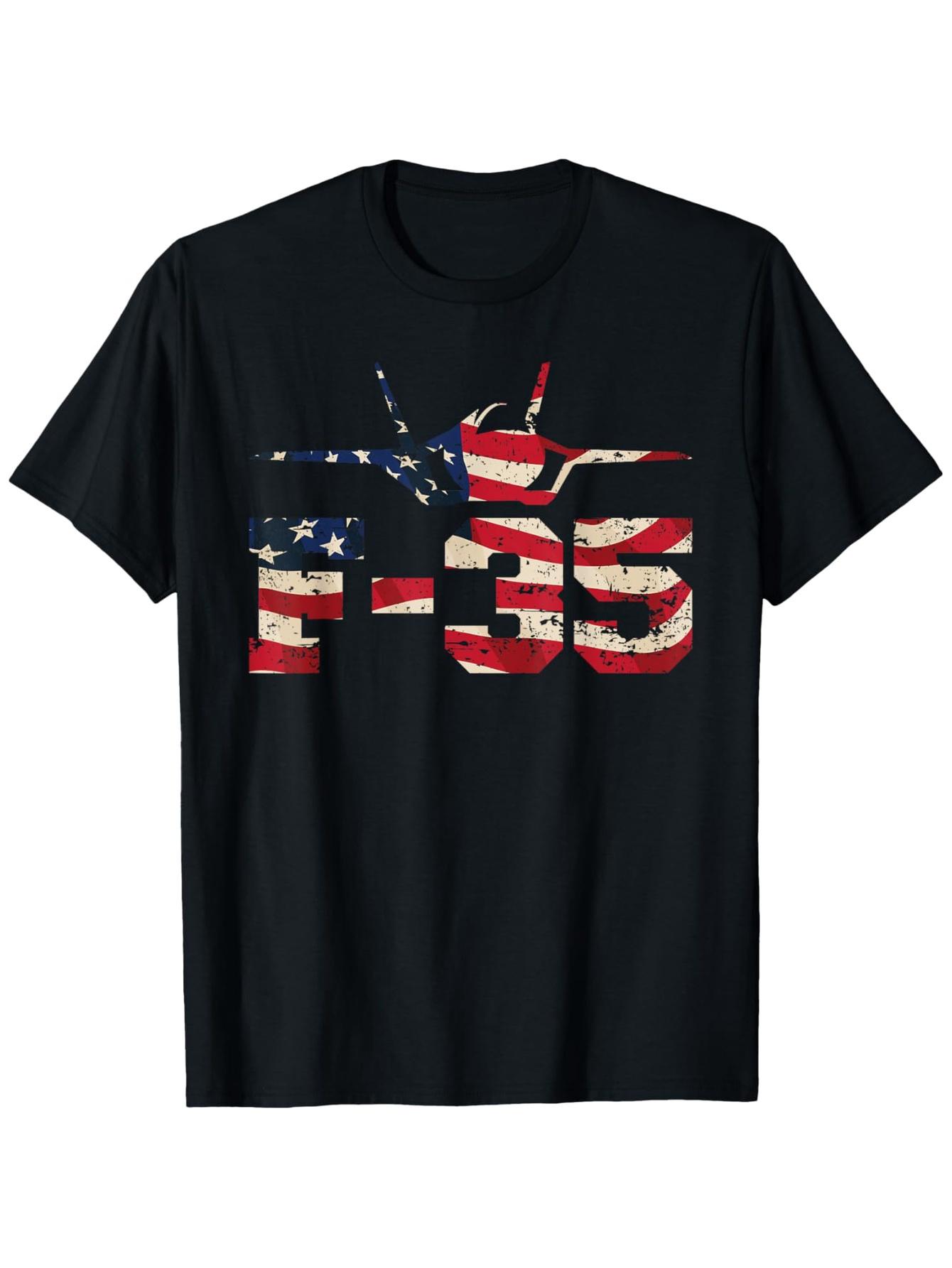 

F 35 Fighter Jet Distressed USA Flag Overlay pattern design 100 cotton short sleeve Oneck printed mens Tshirt S