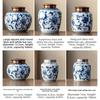 Creative Alloy Lid Sealed Jar Blue Floral Vine Pattern Ceramic Tea Canister Portable Storage Jar Food Container Craft Decoration