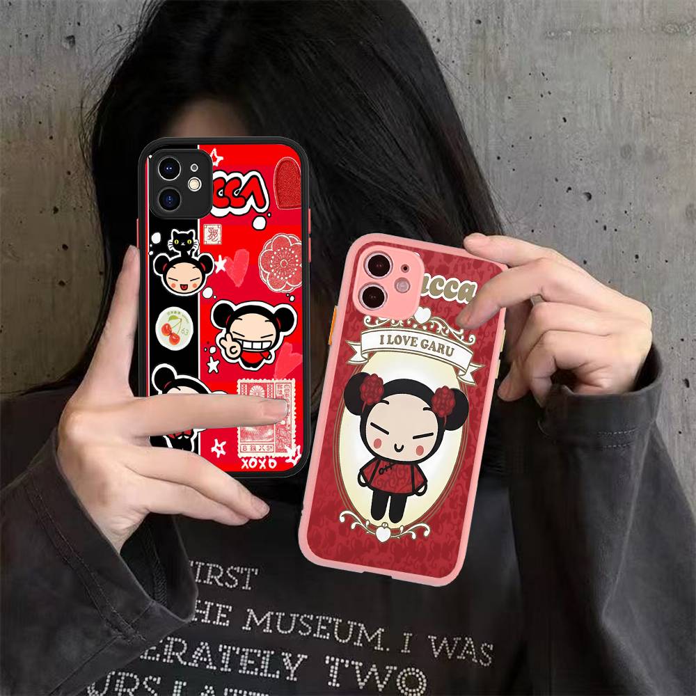 Popular Animation P-Pucca For IPhone 15 16 Pro Max 11 12 13 14 XS XR X Plus 16E Matte Translucent Phone Cover
