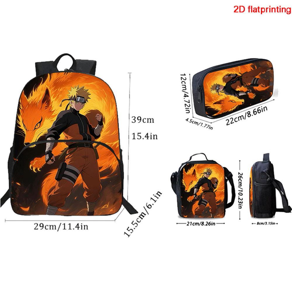 3Pcs School Bag Set NARUTO Cartoon Backpack with Front Pocket, Lunch Bag & Pencil Bag, Lightweight for Boys & Girls Ages 6-10