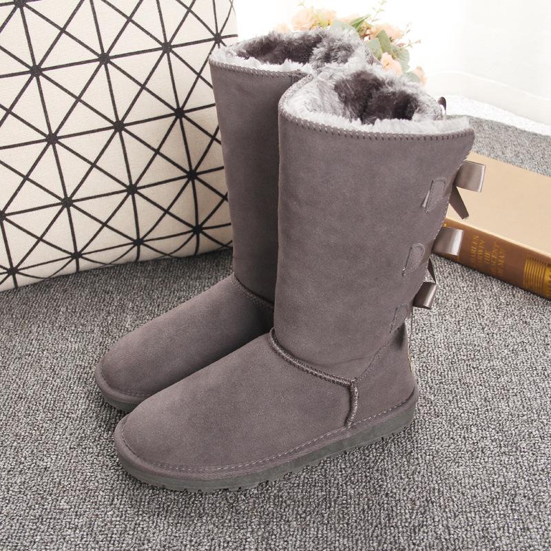 Winter Neue Damen High Top Rindsleder Schneestiefel mit Fliege und Samtboden warme Schneestiefel