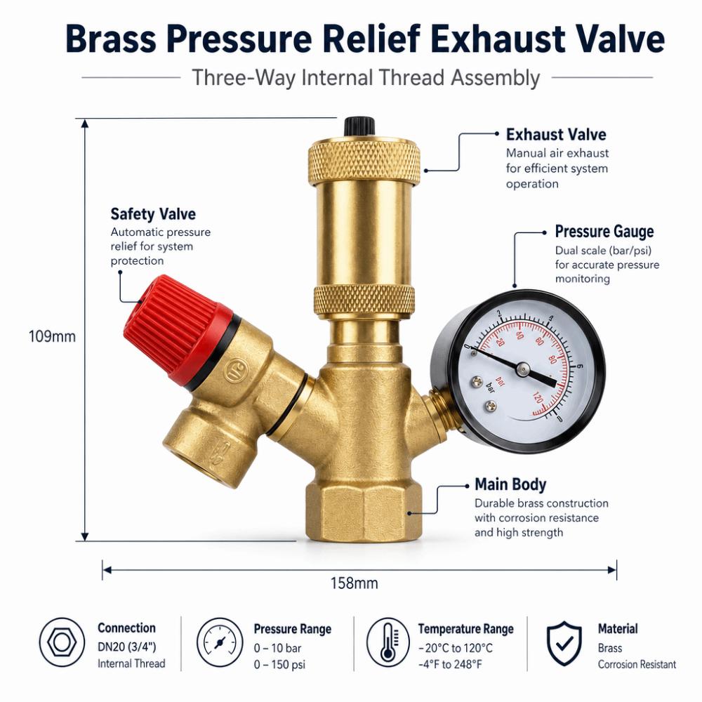 3/4" Pressure Relief Valve PRV Solar Water Heater Valve Pressure Reducing Valve  Hard Decoration