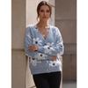 V Neck Long Sleeve Flower Pattern Knit Cardigan Sweater