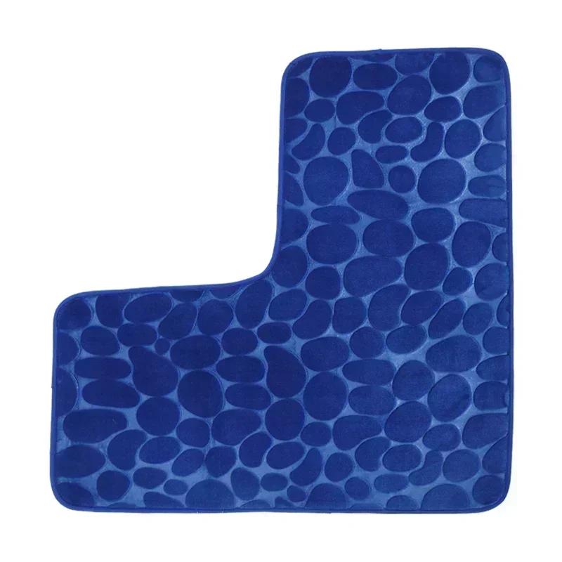 

L-shaped Corner Bathroom Mat Cobblestone Non-slip Toilet Mat, Machine Washable Soft Absorbent Floor Mat Bath Corner Shower Mat 80x80cm синий